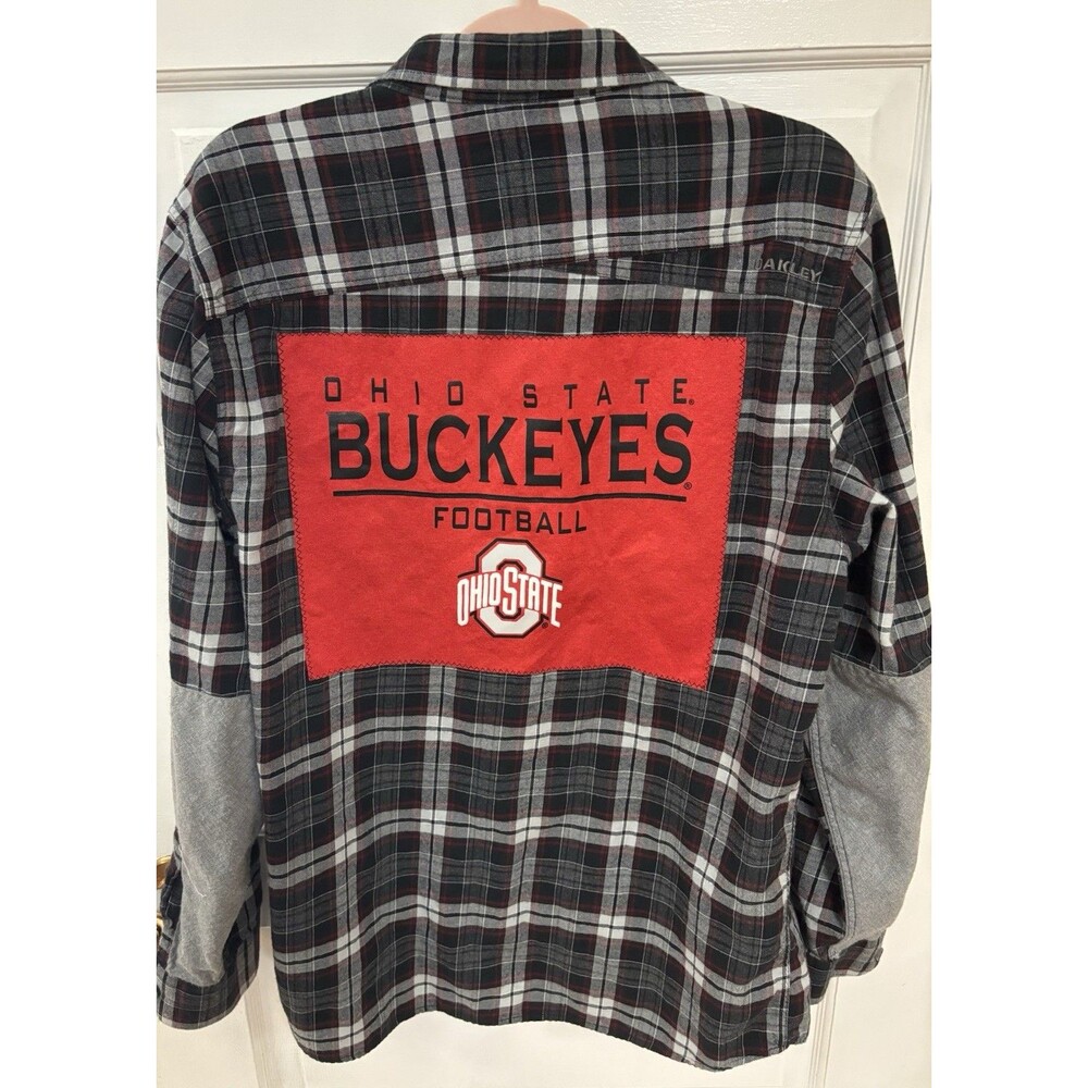 Ohio State Football Buckeyes Upcycled Oakley Flannel Shirt Men’s Size Large OSU